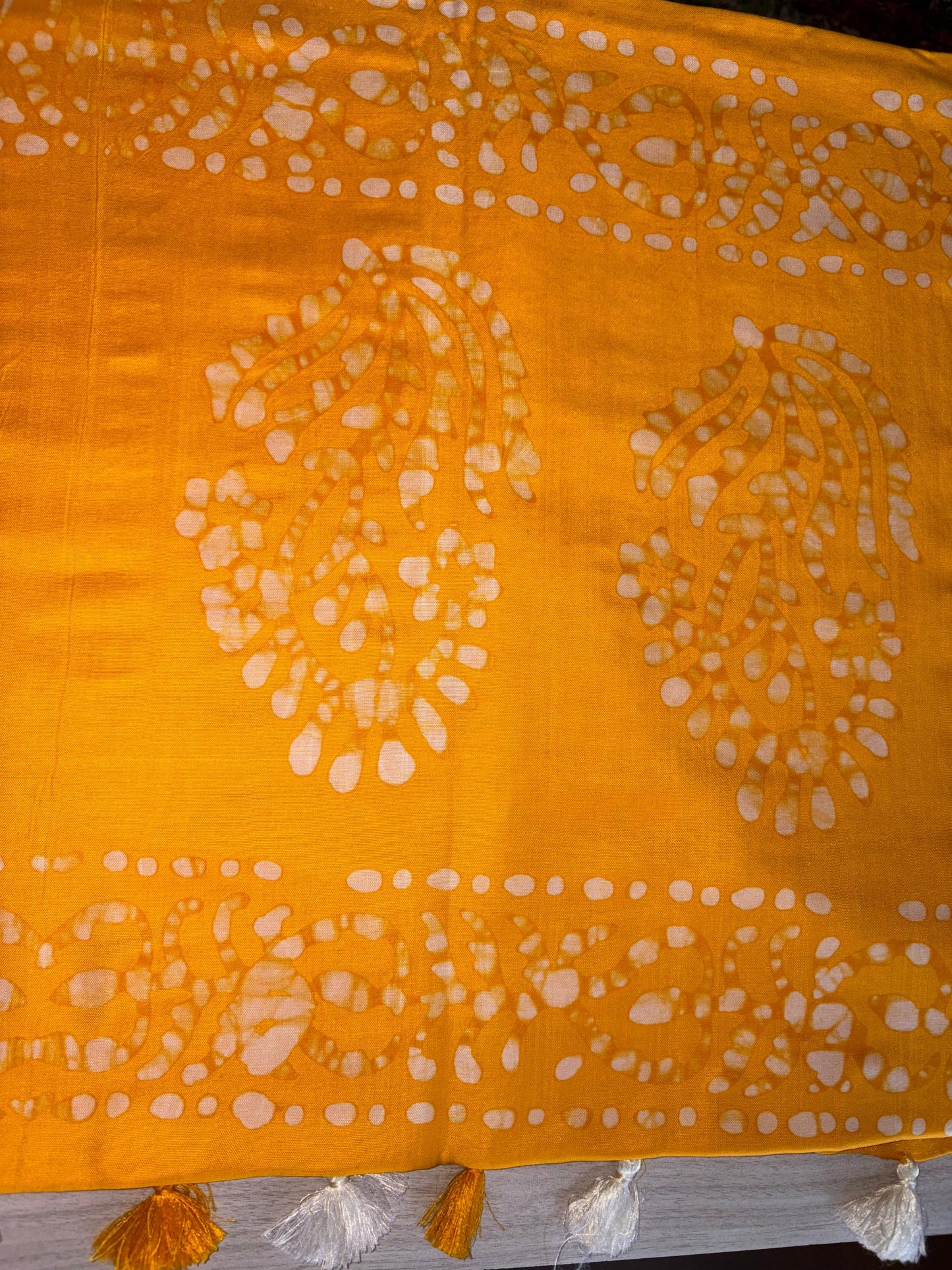 Batik Print Saree Semi Tussar Yellow