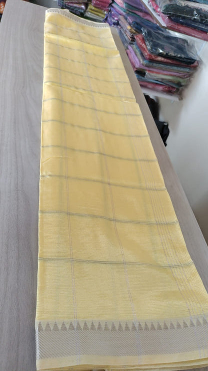 Mangalagiri Pattu Plain Saree Nizam Border  Yellow