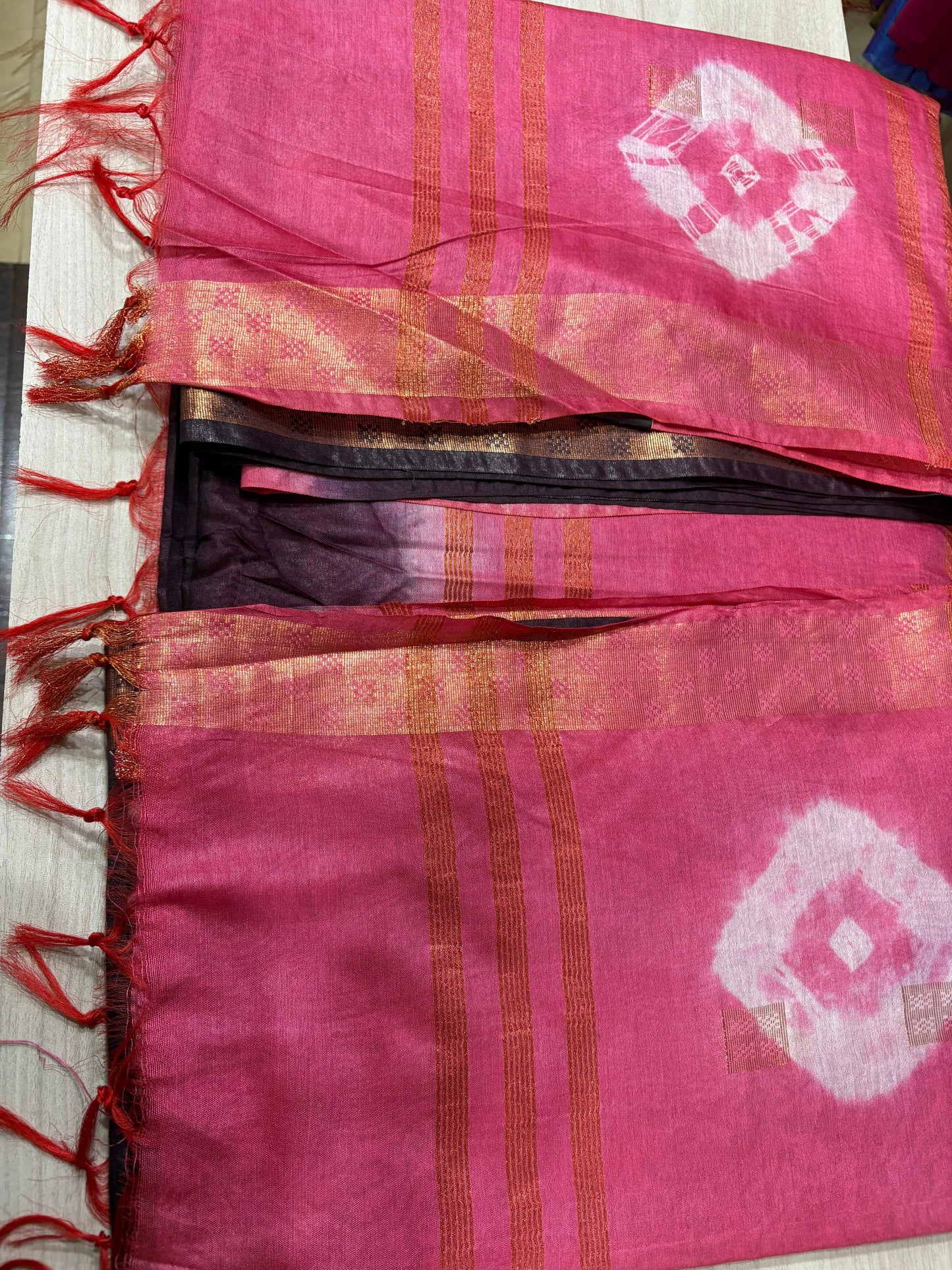 Semi Tussar Silk Saree with Traditional Batik Print | Elegant Ethnic Wear for Women Dual Shade