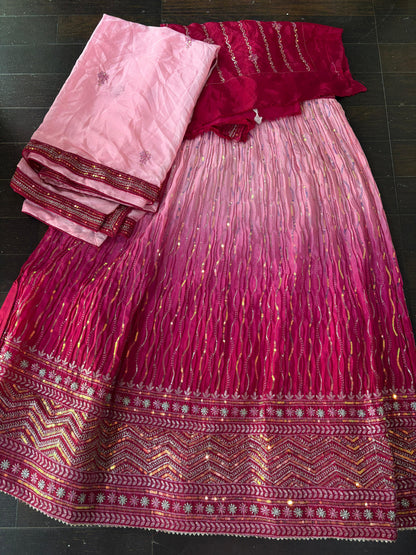 Pink Embroidered Bridal Lehenga Set Dual Colour