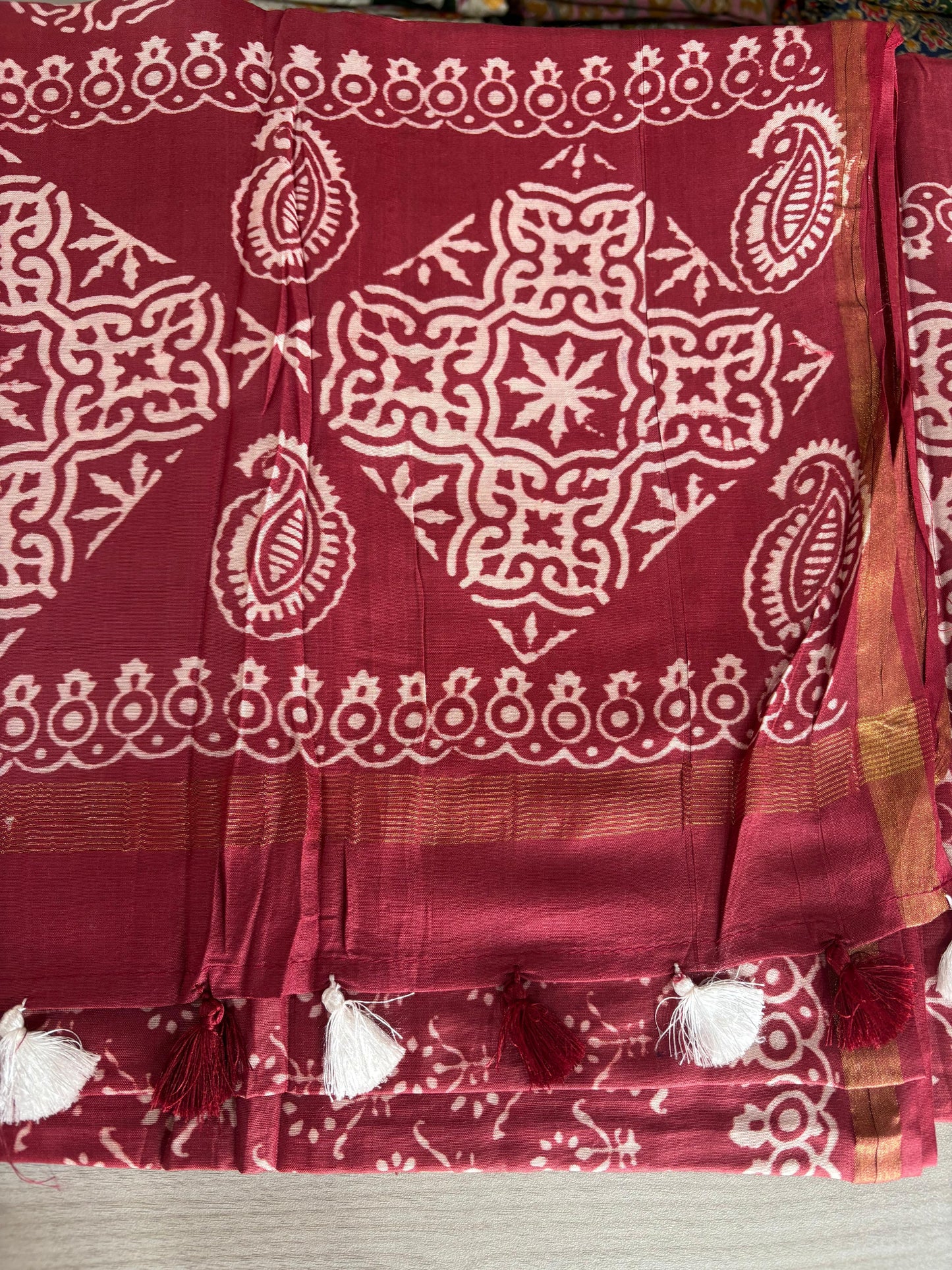 Semi Tussar Silk Saree with Traditional Batik Print | Elegant Ethnic Wear for Women Maroon