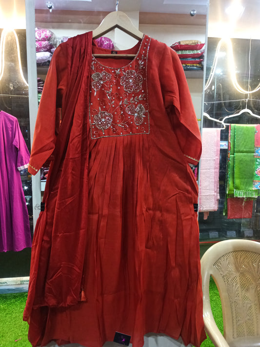 Mul Chanderi Kurta Pant Set with Dupatta