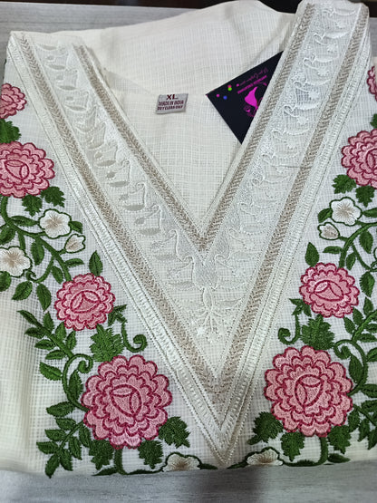 Elegant Kota Kurta Pant with dupatta 100% Cotton White