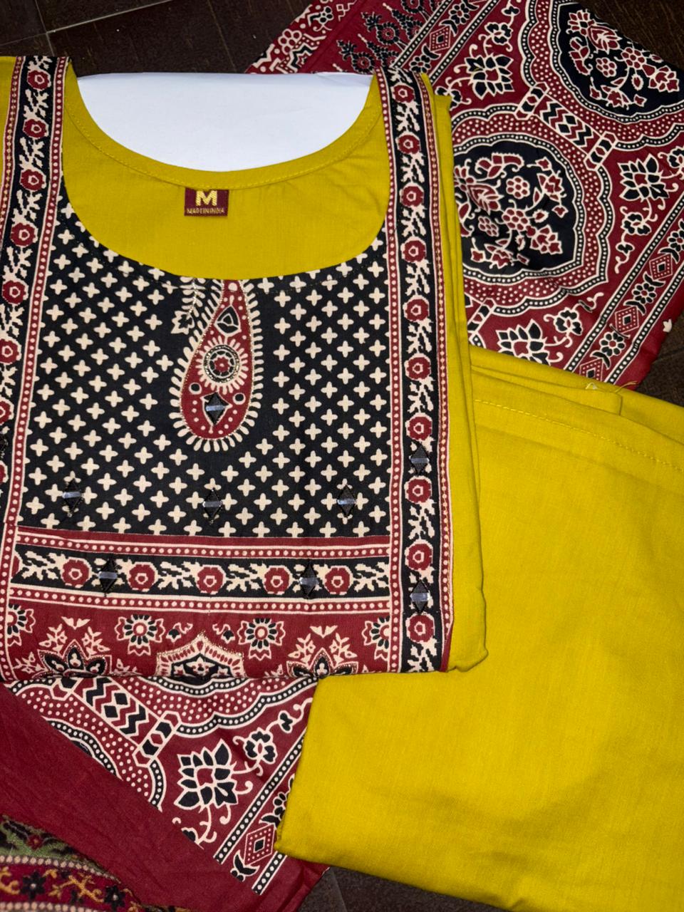 Mustard Color Elegant Kurta Pant with dupatta 100% Cotton