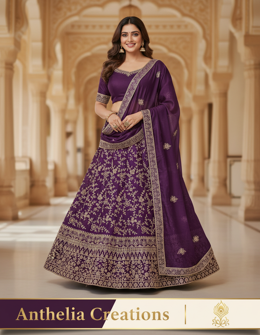 Purple Embroidered Bridal Lehenga Set
