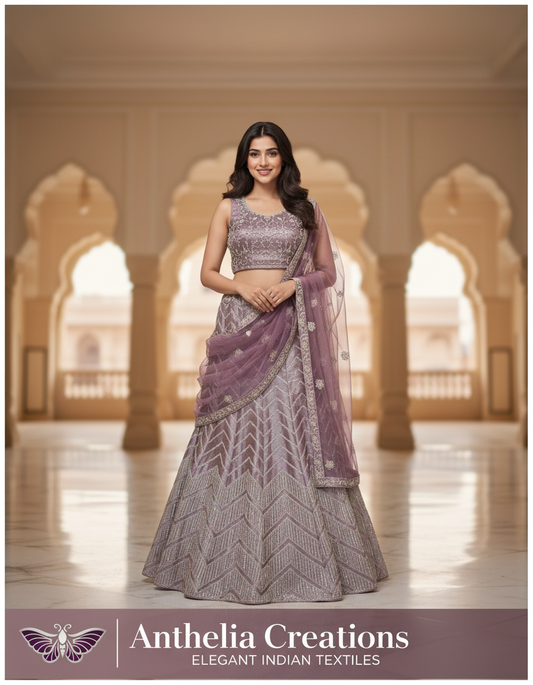 Light Onion Pink Embroidered Bridal Lehenga Set