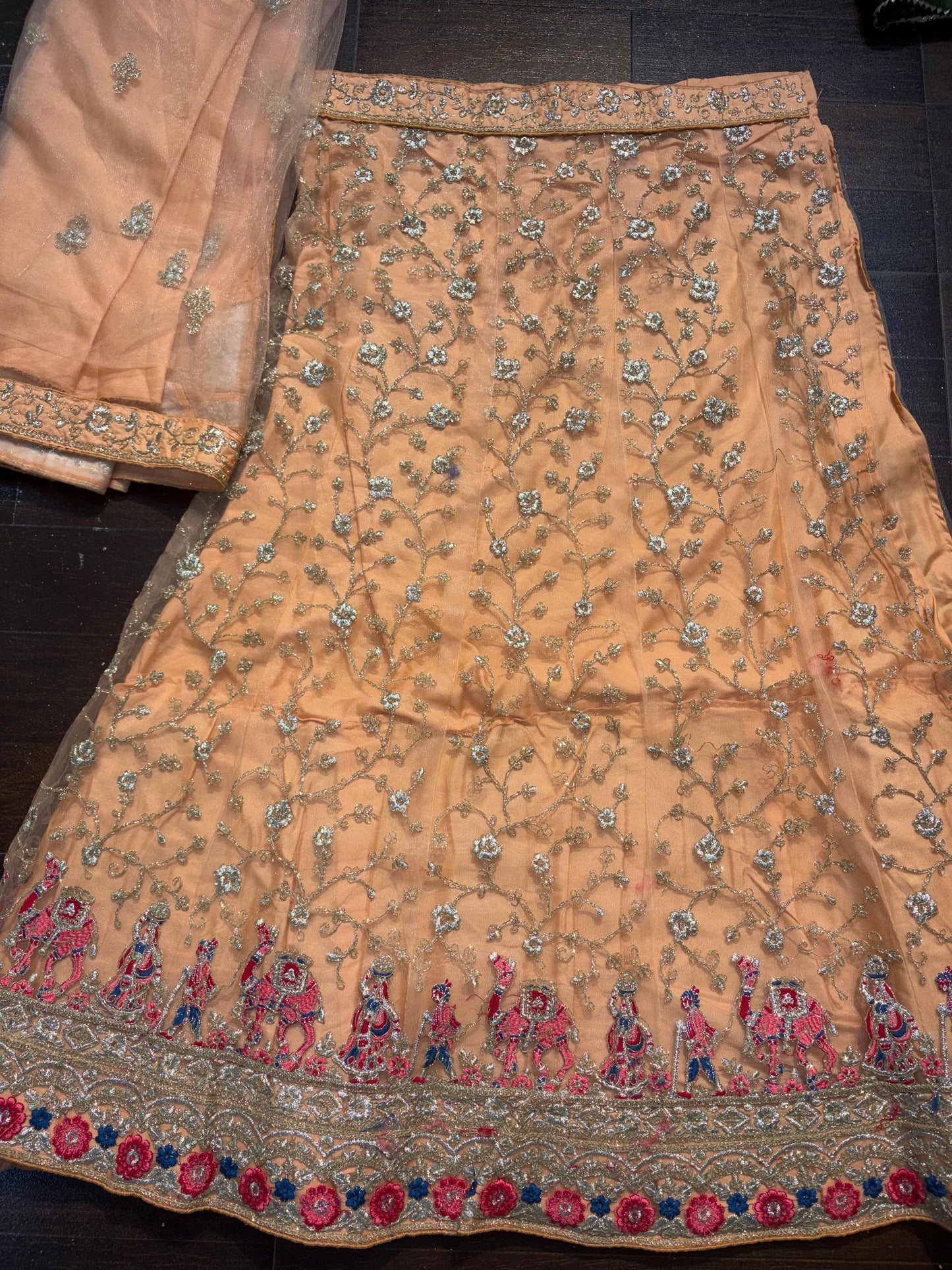 Embroidered Bridal Lehenga Set Orangish  Colour