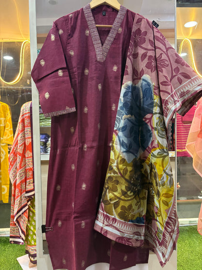 Elegant Kurta Pant with dupatta Heavy Rayon Maroon Colour