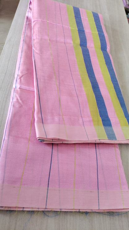 Mangalagiri Pattu Plain Checks Saree Nizam Pink