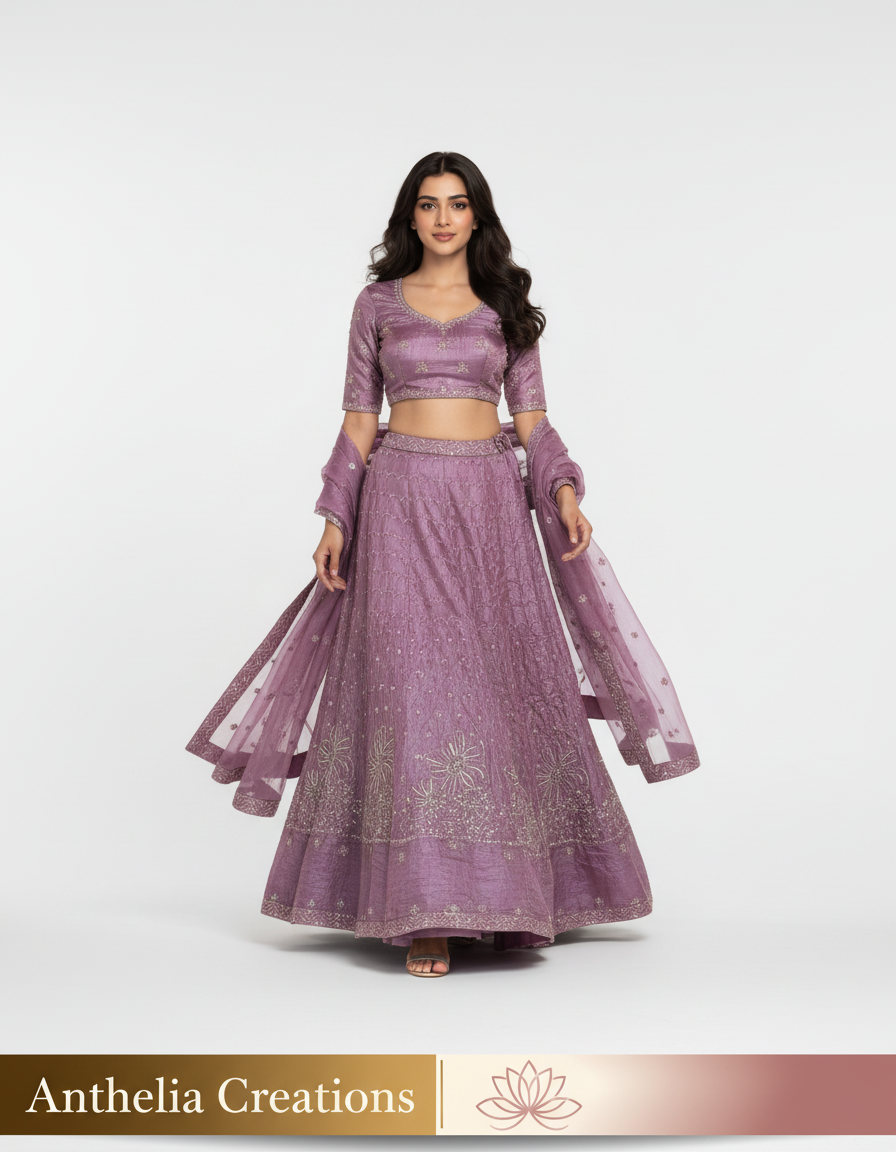 LavenderEmbroidered Bridal Lehenga Set