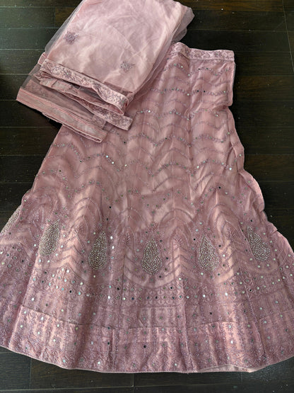 Light Pink Embroidered Bridal Lehenga Set Dual Colour