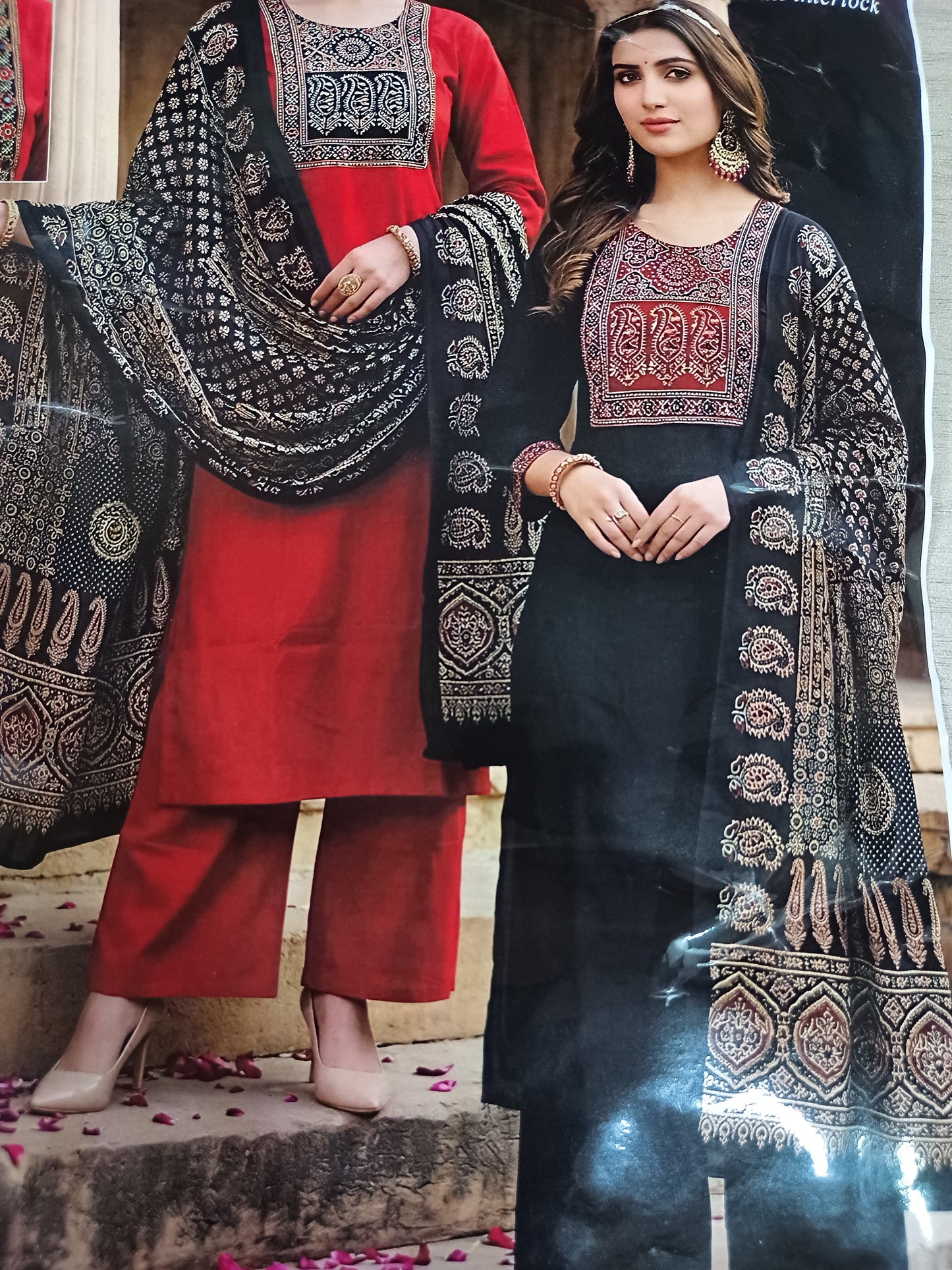 Black Color Elegant Kurta Pant with dupatta 100% Dabu Cotton