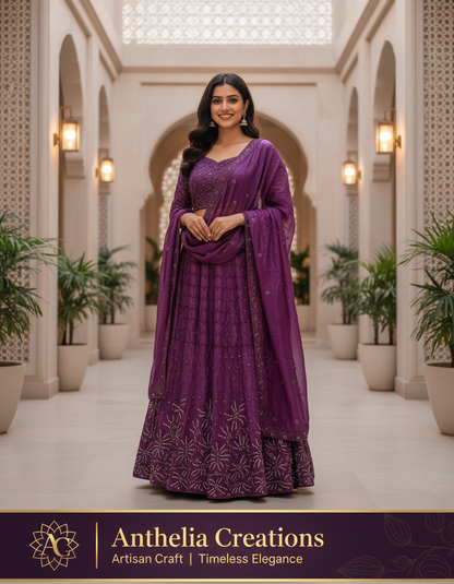 Purple Embroidered Bridal Lehenga Set