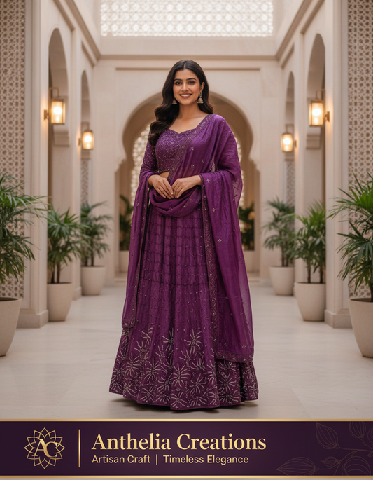 Purple Embroidered Bridal Lehenga Set