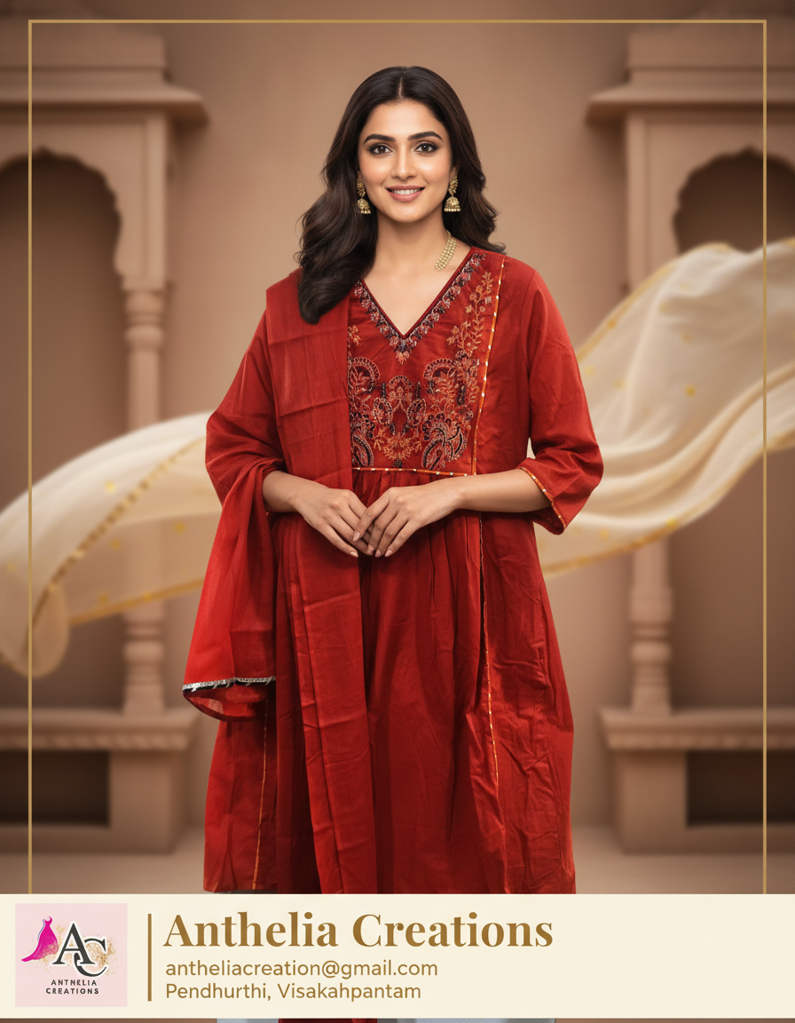Elegant Kurta Pant with dupatta 100% Cotton Rust Orange