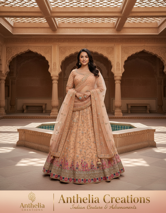 Embroidered Bridal Lehenga Set Orangish  Colour