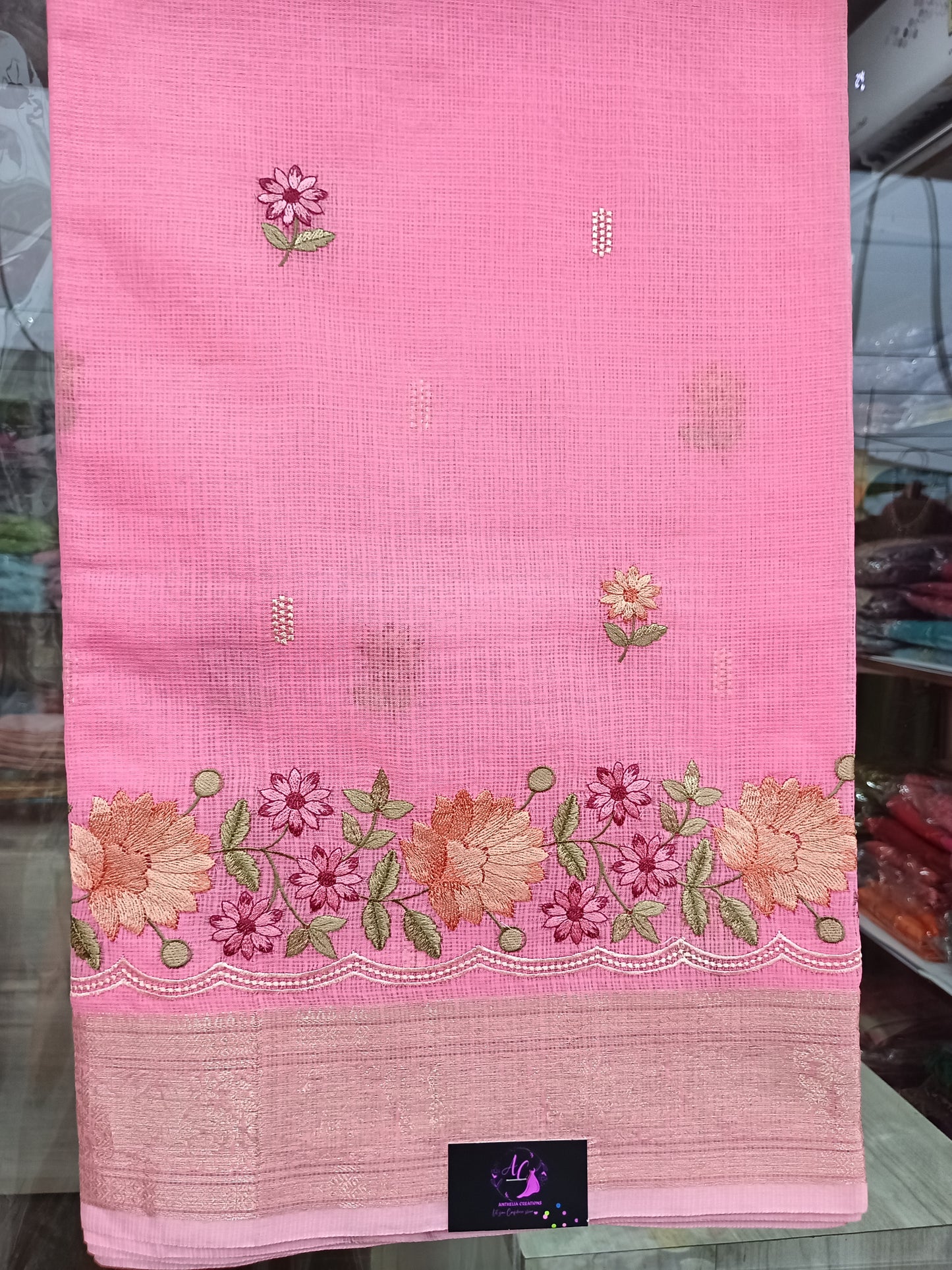 Kota Cotton Embroidered Sarees with zari border ACS002