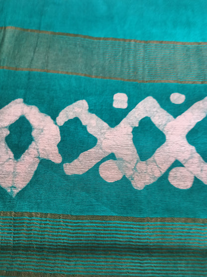 Semi Tussar Silk Saree with Traditional Batik Print | Elegant Ethnic Wear for Women Dark Green