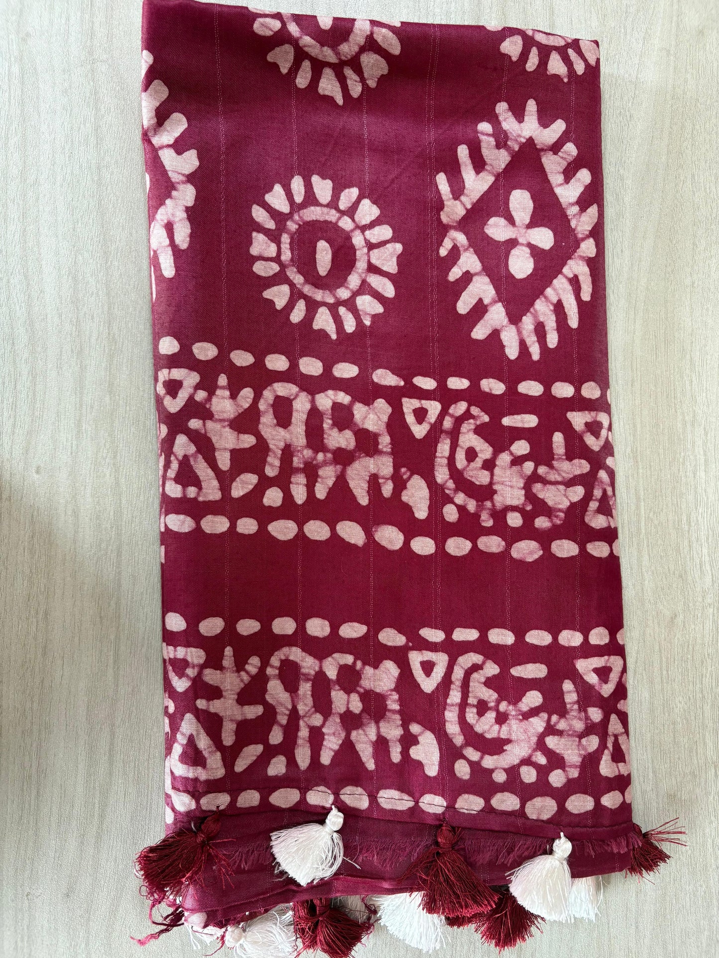 Batik Print Saree Semi Tussar Brown