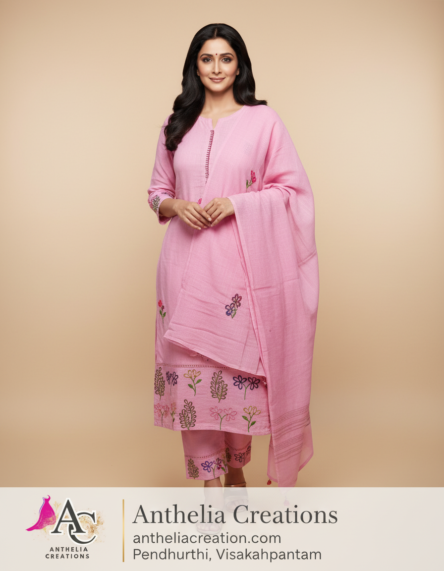 Elegant Pink Kurta Pant with dupatta 100% Cotton
