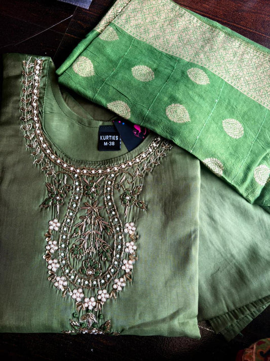 Green Color Elegant Kurta Pant with dupatta