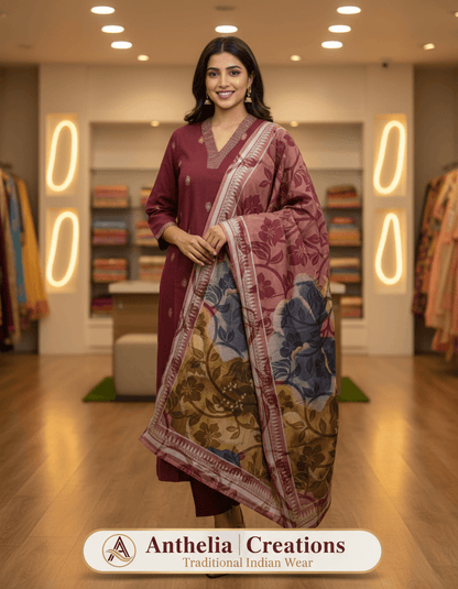 Elegant Kurta Pant with dupatta Heavy Rayon Maroon Colour