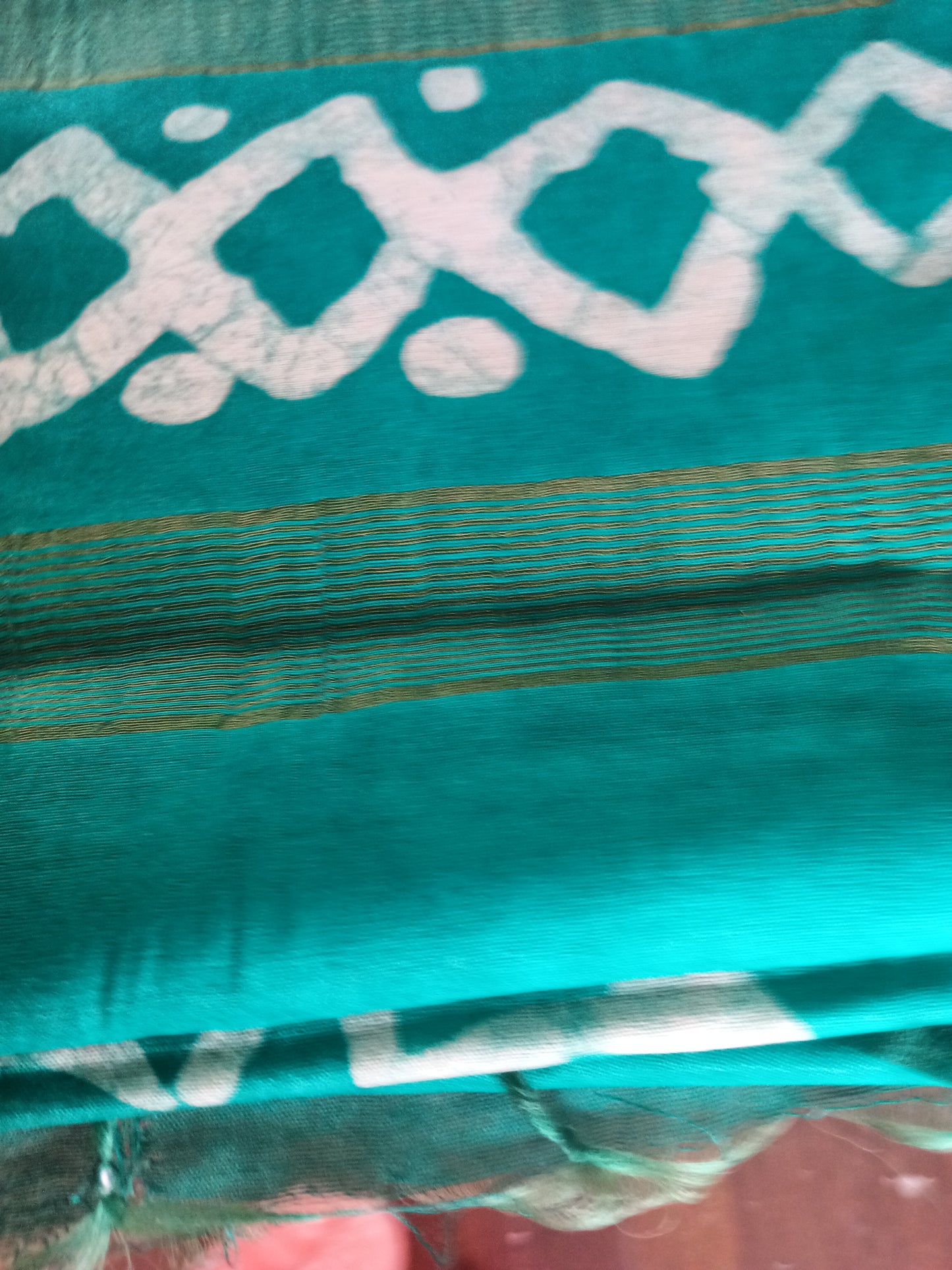 Semi Tussar Silk Saree with Traditional Batik Print | Elegant Ethnic Wear for Women Dark Green