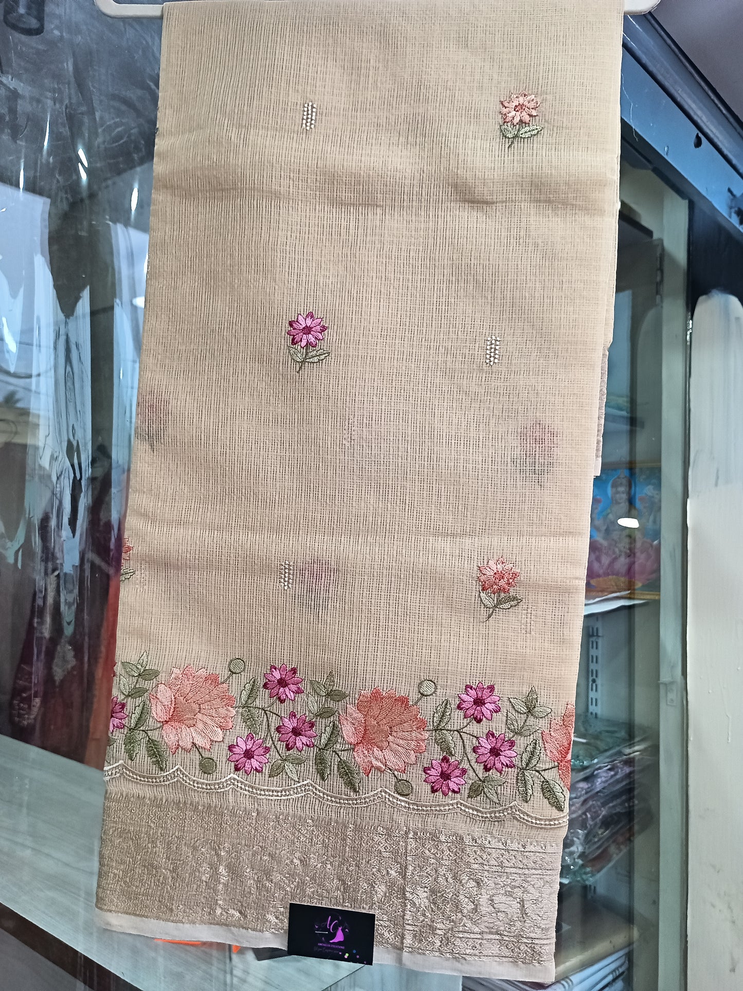Kota Cotton Embroidered Sarees with zari border ACS002