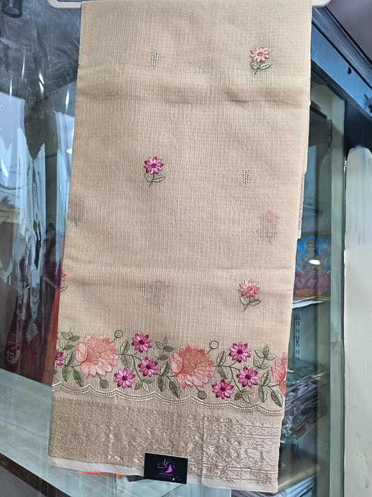 Kota Cotton Embroidered Sarees with zari border ACS002