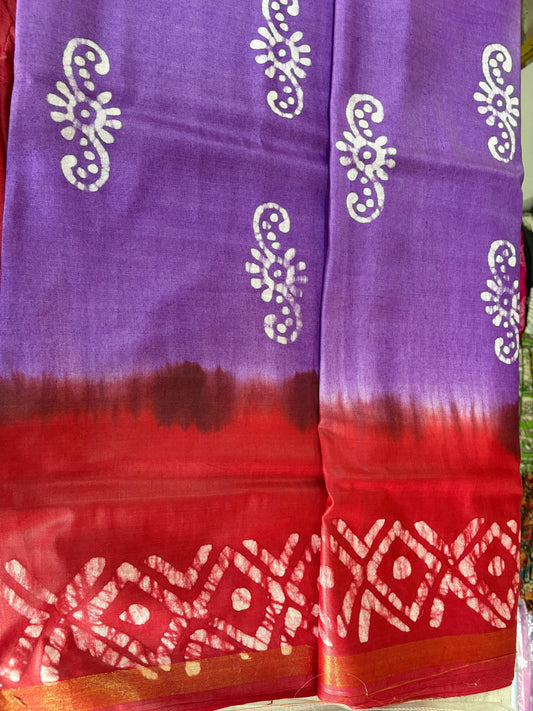 Semi Tussar Silk Saree with Traditional Batik Print | Elegant Ethnic Wear for Women Dual Shade
