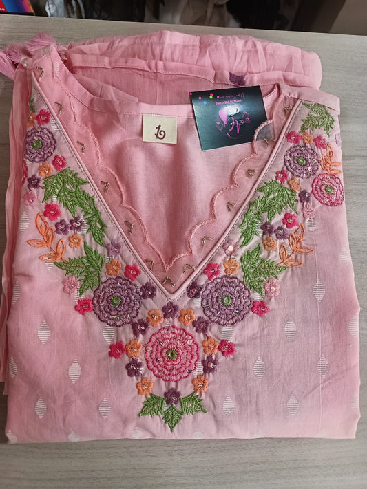Pure Mul Cotton Kurta Pant Set with Duppata Pink