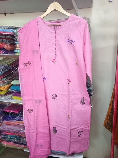 Elegant Pink Kurta Pant with dupatta 100% Cotton